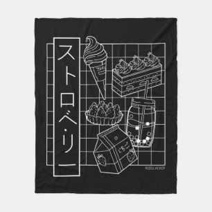 Strawberry Japanese Anime Aesthetic Vaporwave  Fleece Blanket