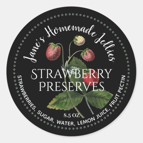 Strawberry Jelly Label Vintage Illustration Black 