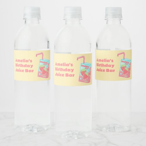 Strawberry Juice Box Birthday Party Water Bottle Label