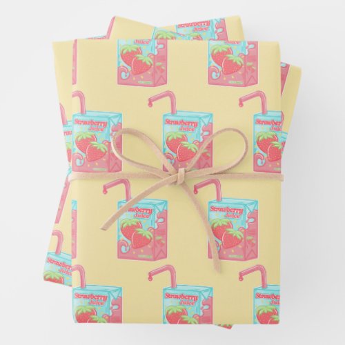 Strawberry Juice Box Pattern Wrapping Paper Sheets