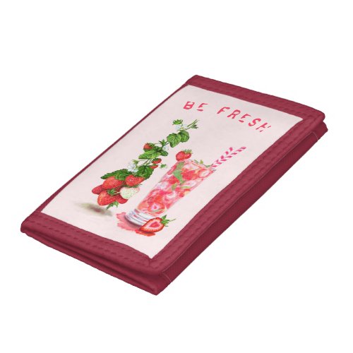 Strawberry Juice Cool Drink Fruits Trifold Wallet
