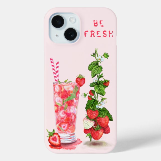 Strawberry Juice Drink iPhone Case - Custom Text (Back)