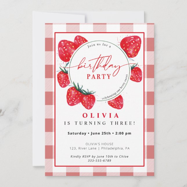 Strawberry Kid's Birthday Spring Summer Invitation (Front)