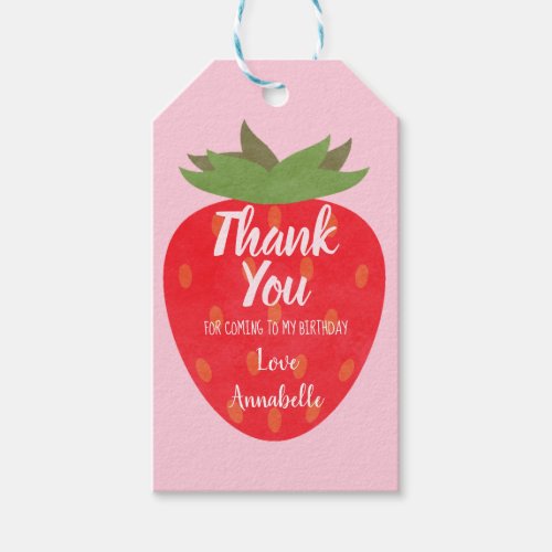 Strawberry Kids Birthday Thank You Gift Tags