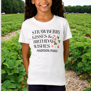 Strawberry Kisses Girls Birthday Wishes Pink T-Shirt