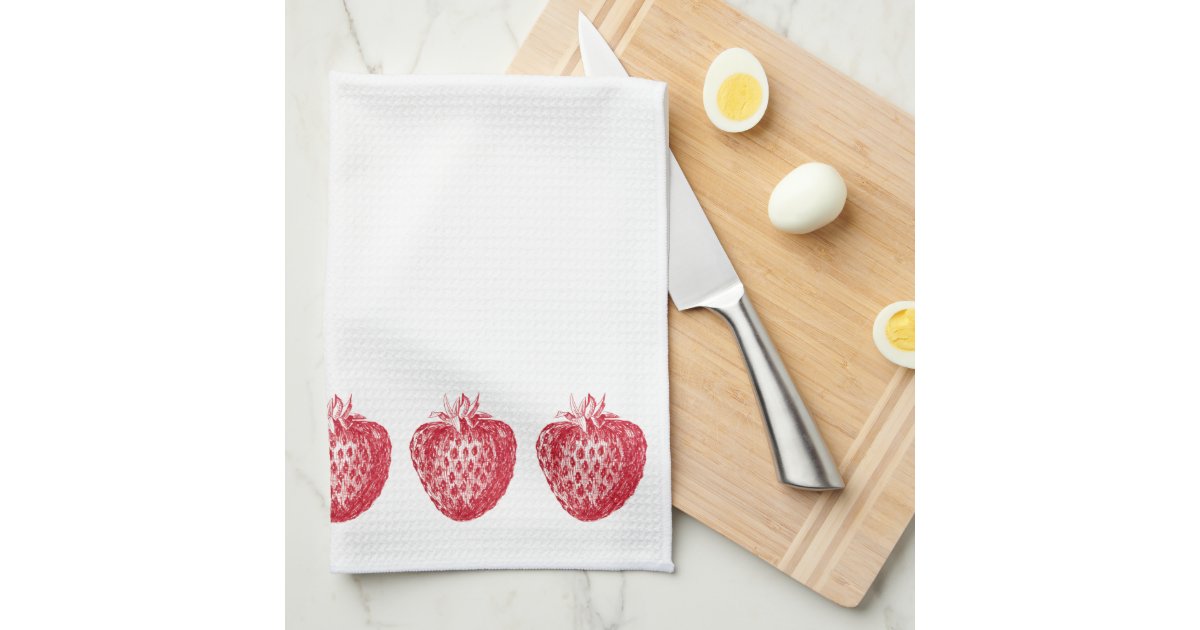 Black hand towel with strawberries. Kitchen dishcloths. Strawberry