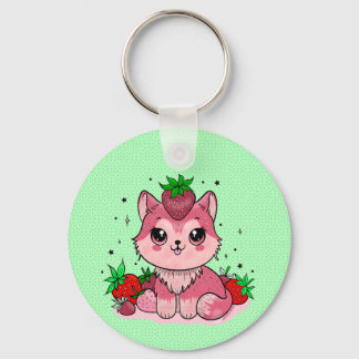 Strawberry Kitty Keychain 