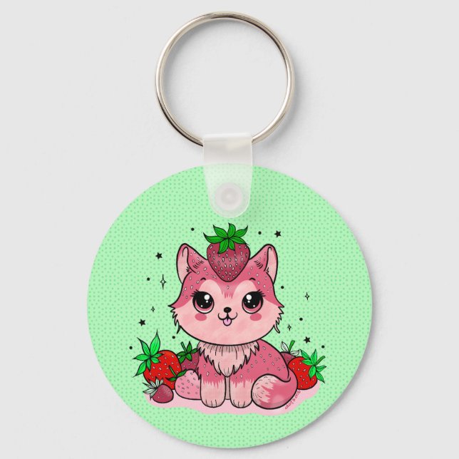 Strawberry Kitty Keychain  (Front)
