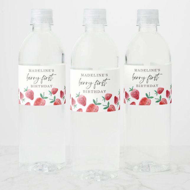 Strawberry Labels 1st Berry First Birthday Market (Bottles)