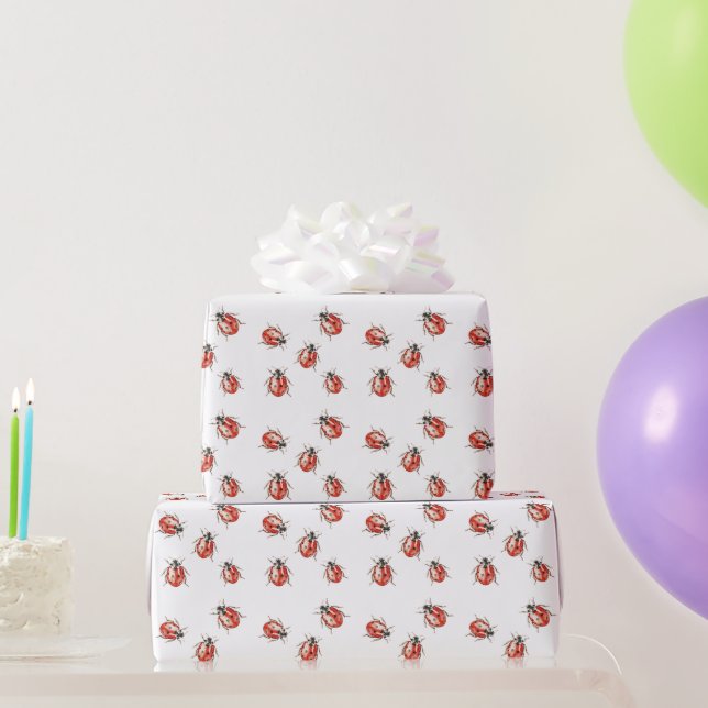 Strawberry Ladybugs Birthday Wrapping Paper (Party Gifts)