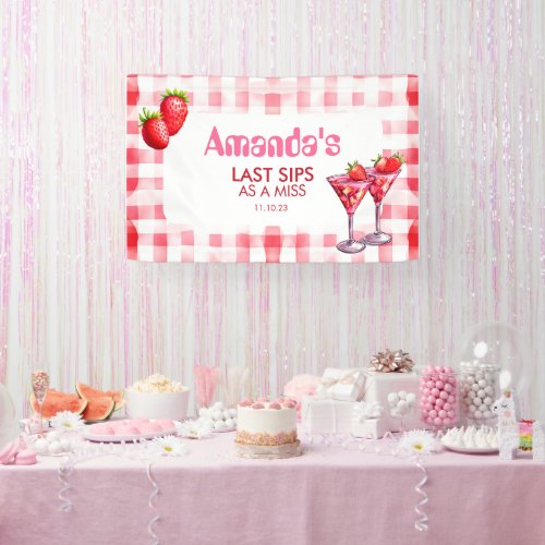 Strawberry Last Sip Bride_to_be Gingham Party Pink Banner