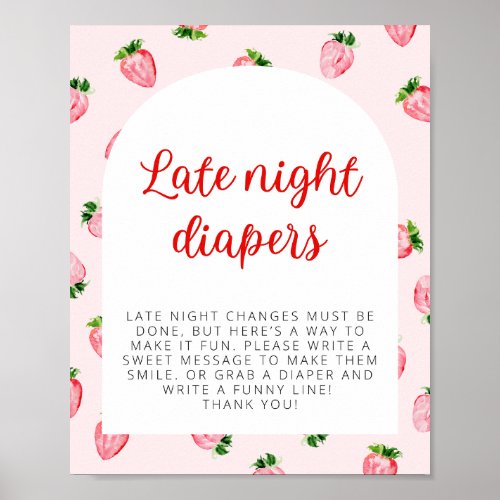 Strawberry Late Night Diapers Baby Shower Sign