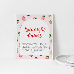 Strawberry Late Night Diapers Baby Shower Sign