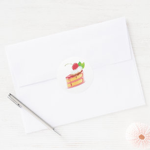 Strawberry Layer Cake Slice with Cream Classic Round Sticker