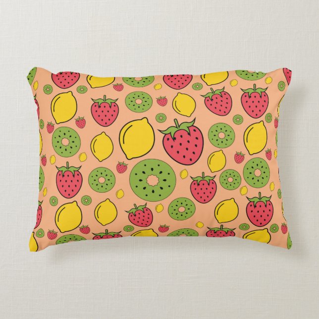 Strawberry, lemon and kiwi fruits wallpaper backgr accent pillow (Front)