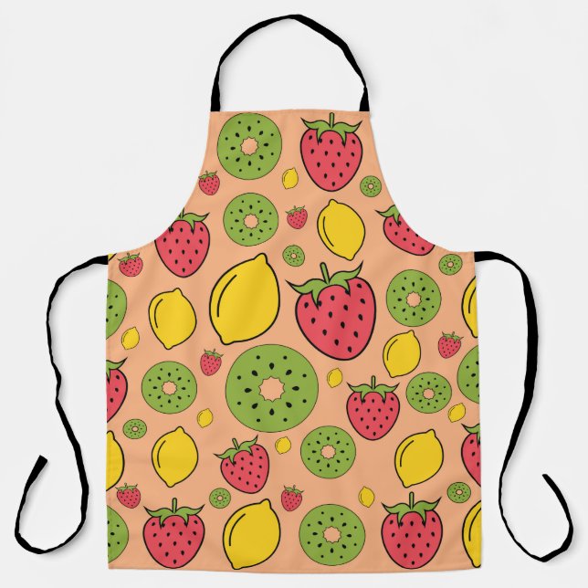 Strawberry, lemon and kiwi fruits wallpaper backgr apron (Front)