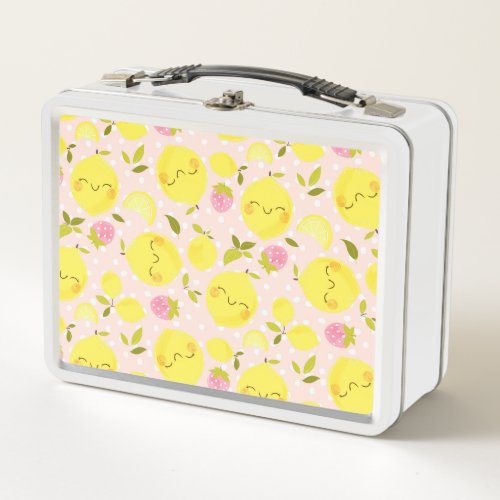 Strawberry Lemon Pink Metal Lunch Box