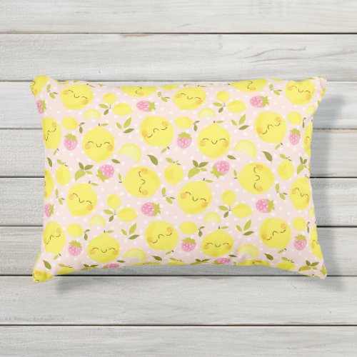 Strawberry Lemon Pink Outdoor Pillow