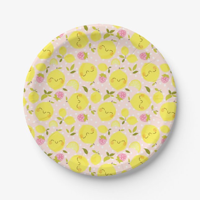 Strawberry Lemon Pink Paper Plates (Front)