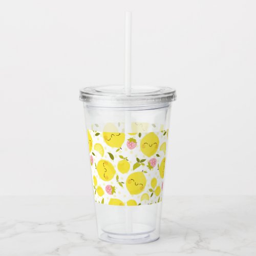 Strawberry Lemon White Acrylic Tumbler