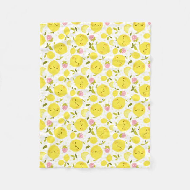 Strawberry Lemon White Fleece Blanket (Front)