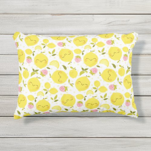 Strawberry Lemon White Outdoor Pillow