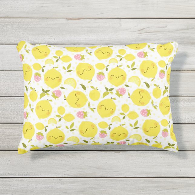 Strawberry Lemon White Outdoor Pillow (Front)