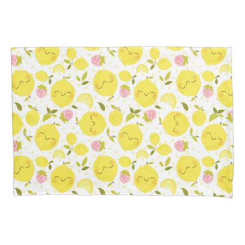 Strawberry Lemon White Pillow Case