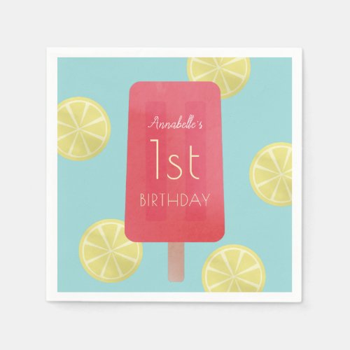 Strawberry Lemonade Popsicle Girl Birthday Paper Napkins