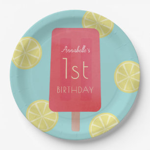 Strawberry Lemonade Popsicle Girl Birthday Paper Plates