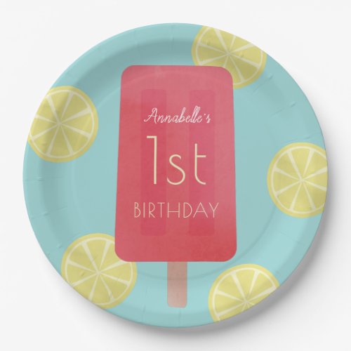 Strawberry Lemonade Popsicle Girl Birthday Paper Plates