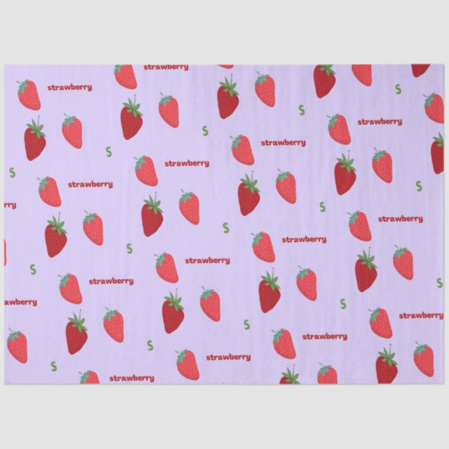 Strawberry Letter S on Purple | Alphabet pattern Tissue Paper (Front)