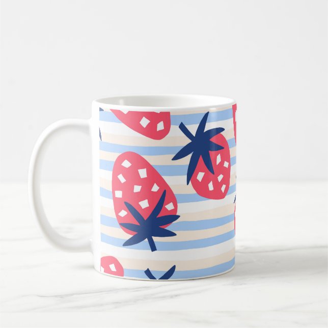 Strawberry Line Art: Sweet Seamless Pattern Coffee Mug (Left)