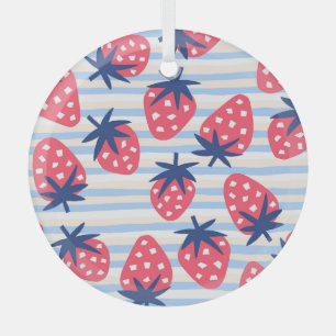 Strawberry Line Art: Sweet Seamless Pattern Glass Ornament