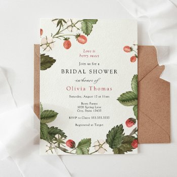 Strawberry Love Is Berry Sweet Bridal Shower Invitation by AdorePaperCo at Zazzle