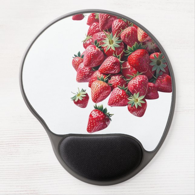 Strawberry Lovers – Scattered Handful Fruit Patter Gel Mouse Pad (Front)