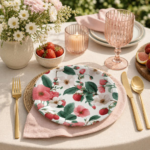Strawberry Lovers Summer Picnic Cottagecore Floral Paper Plates