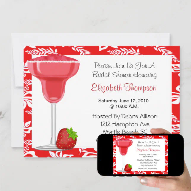 Strawberry Margarita Bridal Shower Invitation Zazzle