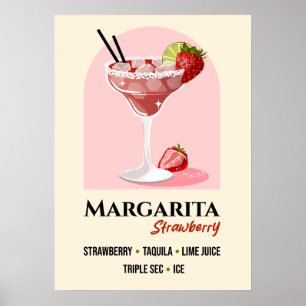 Strawberry Margarita with Salt Rim Recipe Art Poster