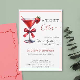 Strawberry martini 'A tini bit Older' birthday Invitation