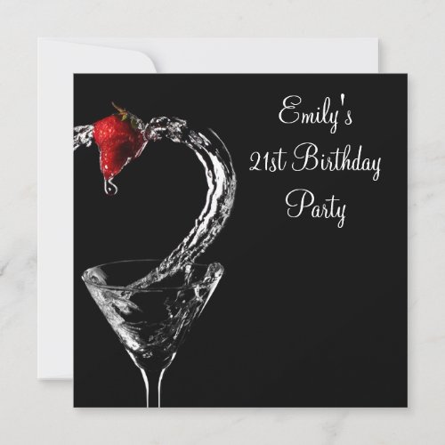 Strawberry Martini Cocktail 21st Birthday Party Invitations
