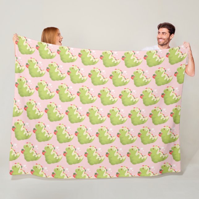 Strawberry Matcha Dinosaur  Fleece Blanket (In Situ)