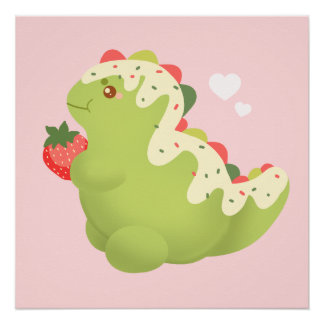 Strawberry Matcha Dinosaur  Poster