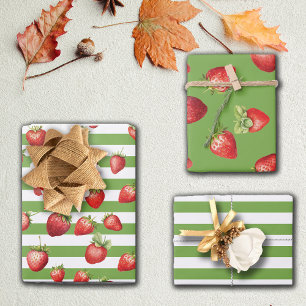 Strawberry Matcha Stripes  Wrapping Paper Sheets