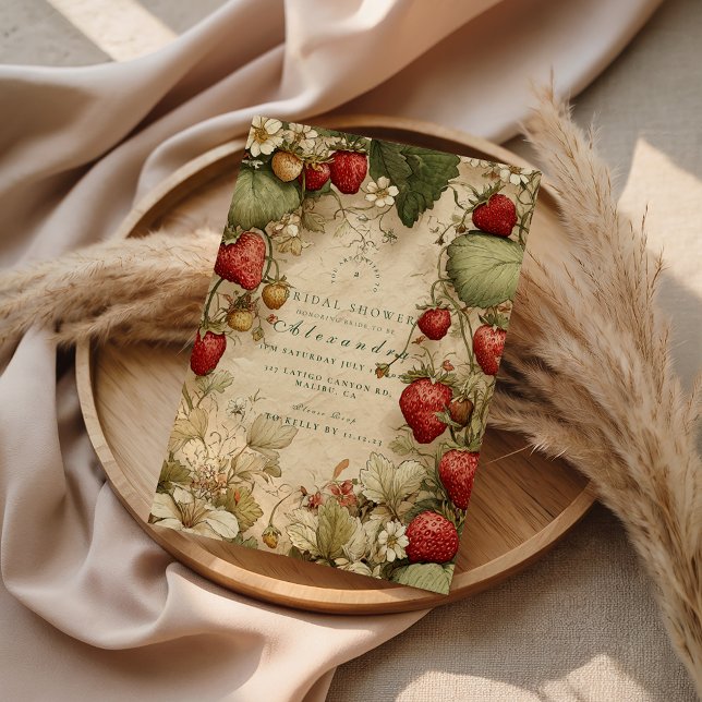 Strawberry Meadow Vintage Bridal Shower Invitation (Creator Uploaded)