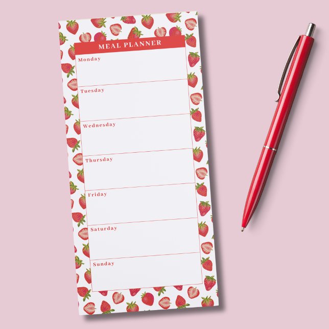 Strawberry Meal Planner Magnetic Notepad (Strawberry pattern meal planner note pad)