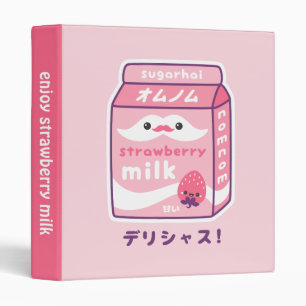 Strawberry Milk Carton 3 Ring Binder