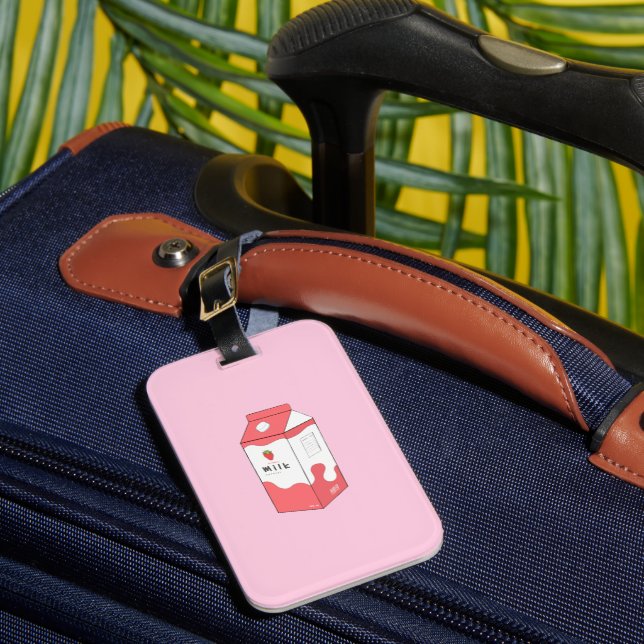 Strawberry Milk Carton Luggage Tag (Front Insitu 1)
