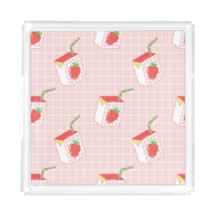 Strawberry Milk Cartoons: Playful Patterns Acrylic Tray