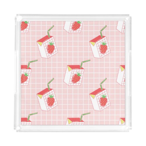 Strawberry Milk Cartoons Playful Patterns Acrylic Tray